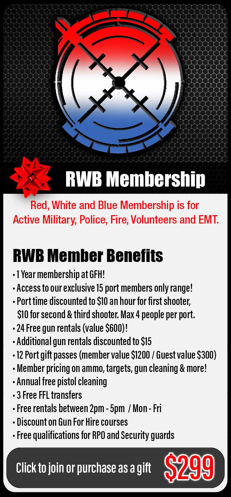 Gun FOr Hire Red WHite Blue Membership - Gun Range Memberships