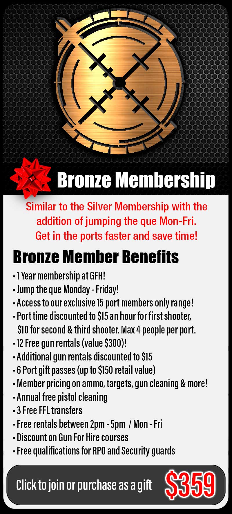 Gun For Hire Bronze Membership - Gun Range Memberships