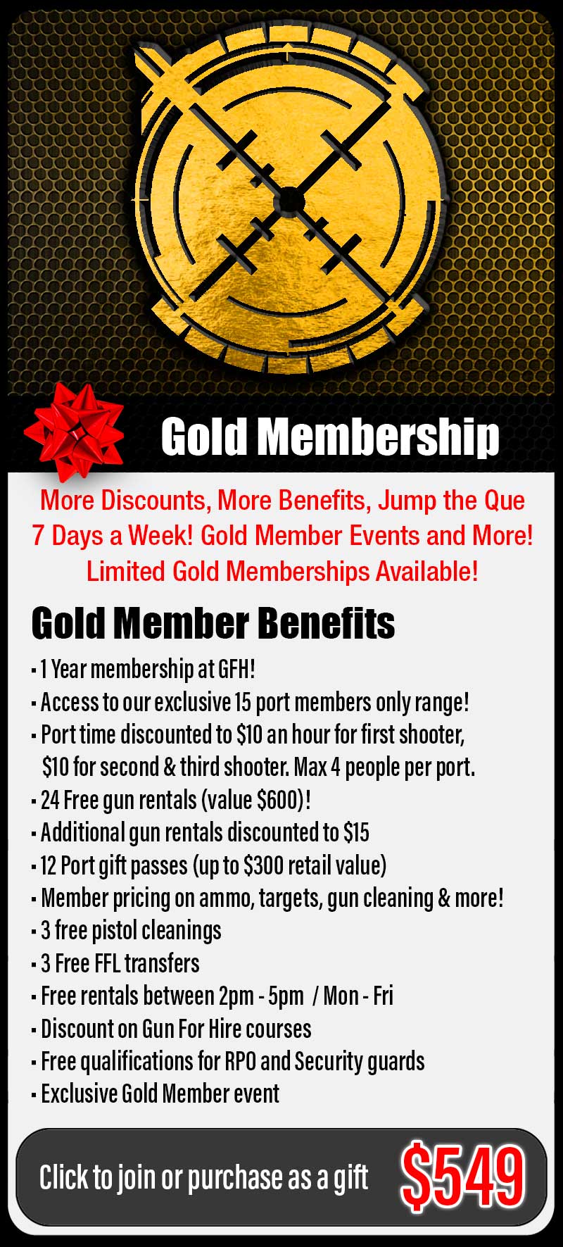 Gun For Hire Gold Membership - Gun Range Memberships
