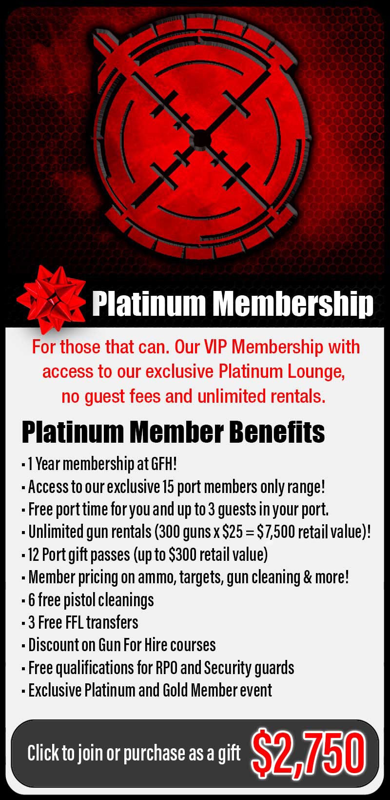 Gun For Hire Platinum Membership - Gun Range Memberships