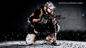 Shooter using a rifle rental at Gun For Hire indoor range